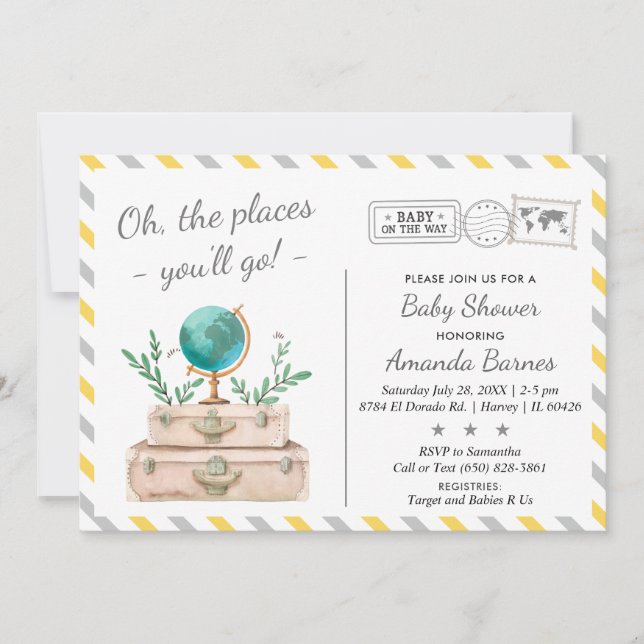 Invitation Baby shower Voyage dans le monde de l'aventure neu (Devant)