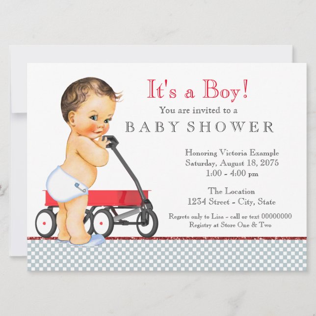 Invitation Baby-Shower Wagon Rouge (Devant)