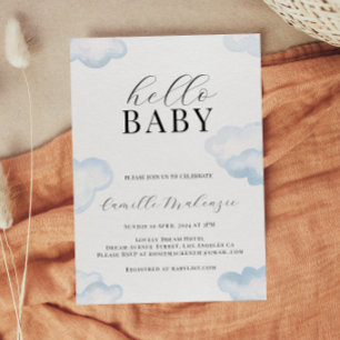 Invitation Baby shower Watercolor Blue Cloud