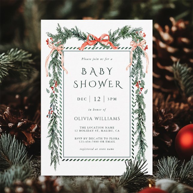 Invitation Baby shower Watercolor Christmas Garland (Créateur téléchargé)