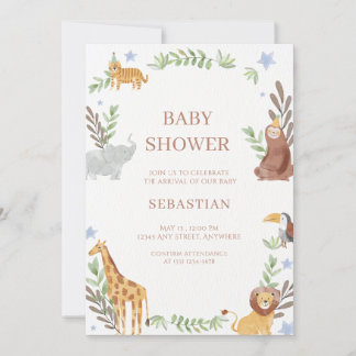 Invitation baby shower watercolor forest animals