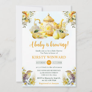 Invitation Baby shower Watercolor Lemon Tea Party