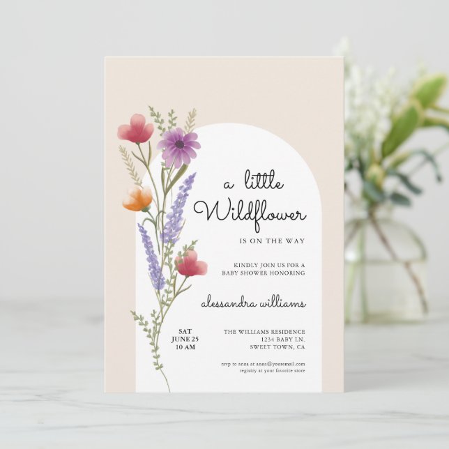 Invitation Baby shower Watercolor Little Fleur sauvage (Debout devant)