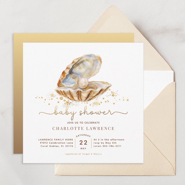 Invitation Baby shower Watercolor Ocean Little Pearl (Watercolor Ocean Little Pearl Baby Shower)