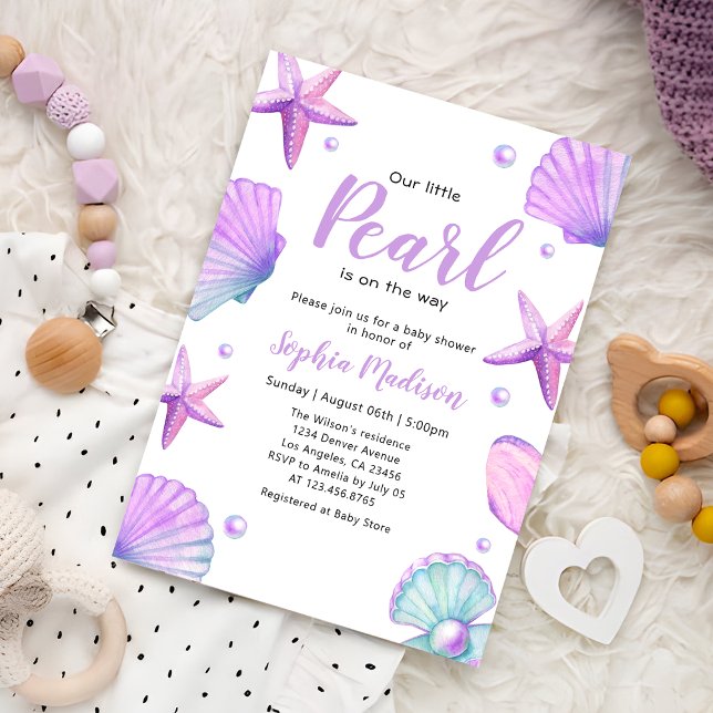 Invitation Baby shower Watercolor Ocean Little Pearl (Créateur téléchargé)