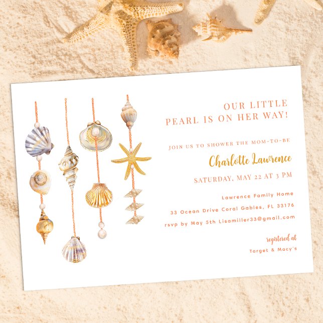 Invitation Baby shower Watercolor Ocean Little Pearl (Summer Baby Shower - Little Pearl)