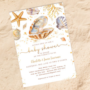Invitation Baby shower Watercolor Ocean Little Pearl