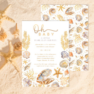 Invitation Baby shower Watercolor Ocean Little Pearl
