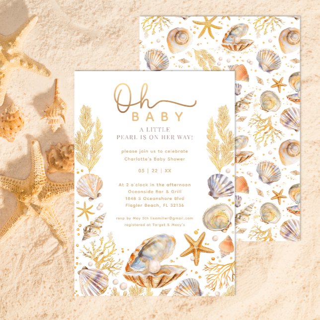 Invitation Baby shower Watercolor Ocean Little Pearl (Little Pearl Baby Shower )