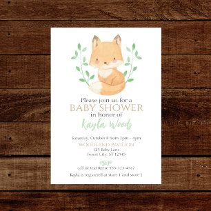 Invitation Baby shower Watercolor Woodland Fox