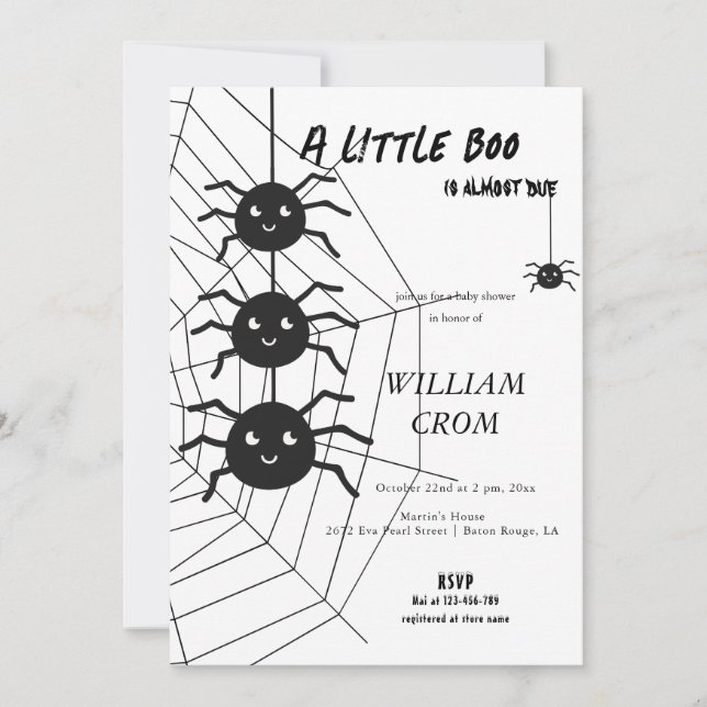 Invitation Baby shower Web Halloween noir et blanc Spider (Devant)