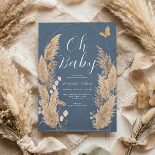 Invitation Baby Shower Western Bohème Herbe de Pampas Bleu Ma