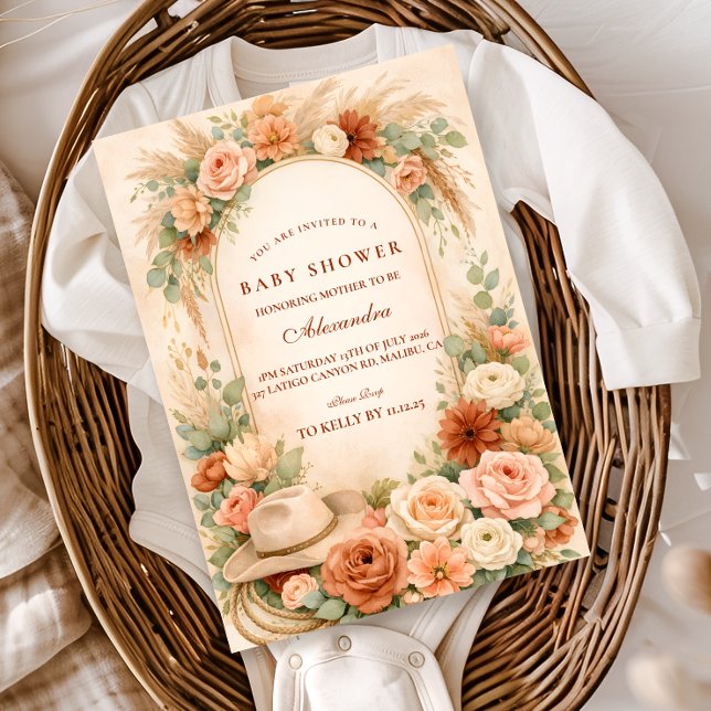 Invitation Baby Shower Western Boho Floral (Créateur téléchargé)