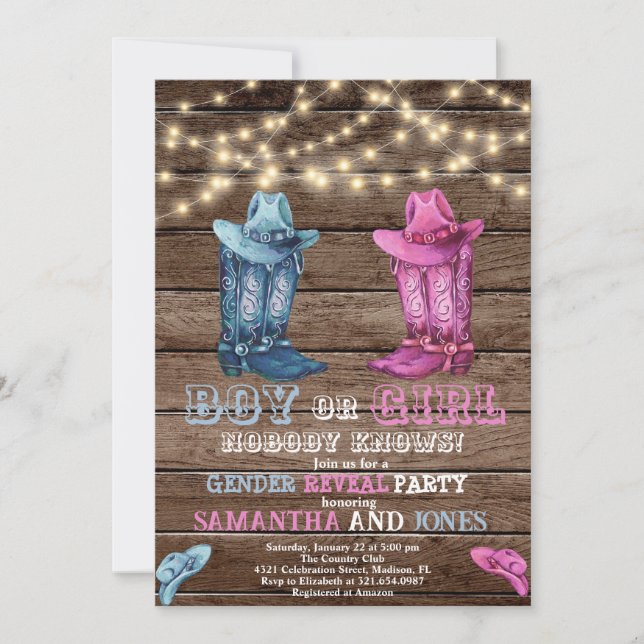 Invitation Baby shower Western Boy or Girl Gender Reveal (Devant)