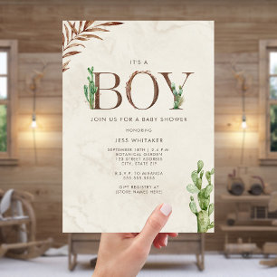 Invitation Baby shower Western Cactus inspiré du cuir de garç