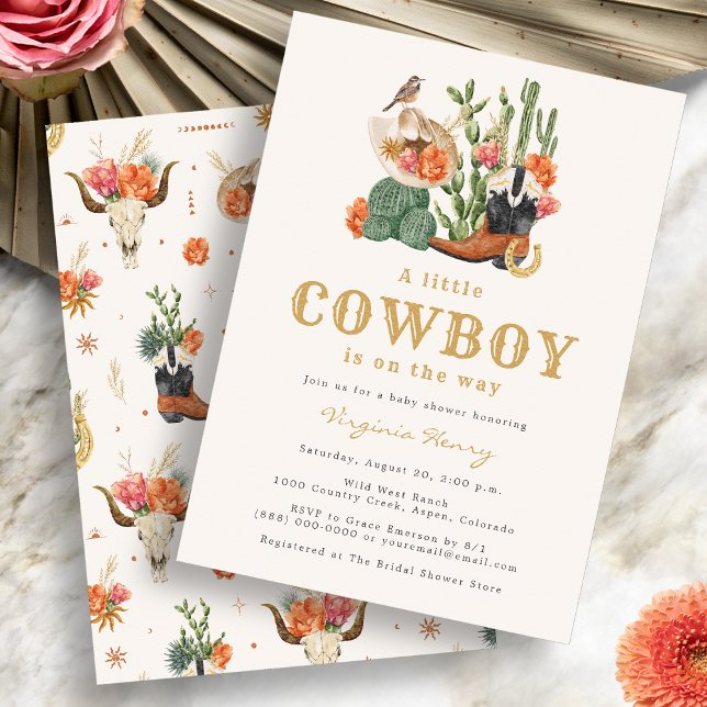 Invitation Baby Shower Western Cow-Boy (Boho A Little Cowboy Western Theme Baby Shower Invitation by Painted Paperie
)