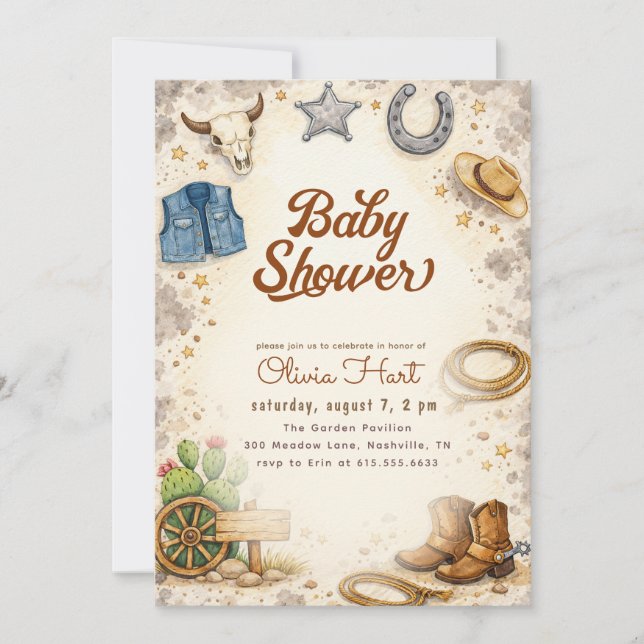 Invitation Baby Shower Western Cowboy (Devant)