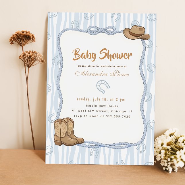 Invitation Baby Shower Western Cowboy Gingham Bleu (Créateur téléchargé)