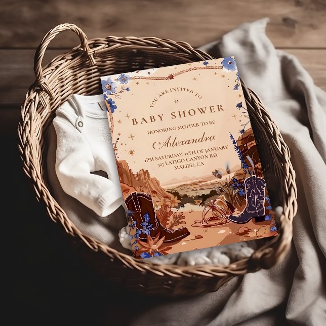Invitation Baby Shower Western Désert Bleu (Créateur téléchargé)