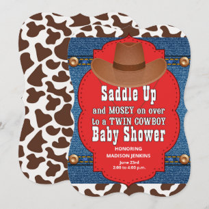 Invitation Baby shower Western Twin Cowboys