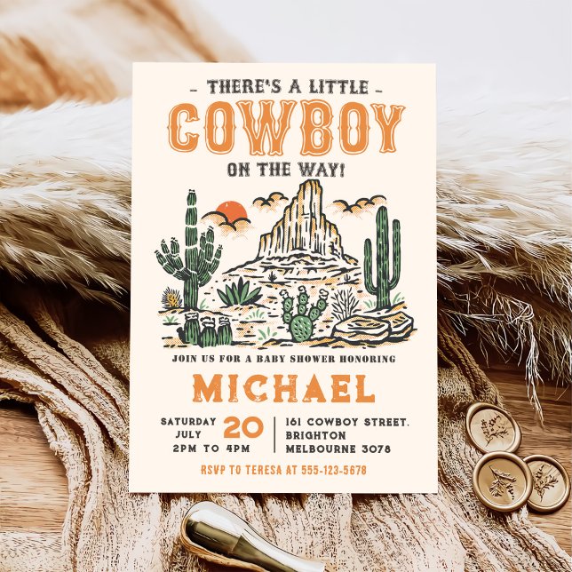 Invitation Baby shower Western Vintage Desert Cowboy (Créateur téléchargé)