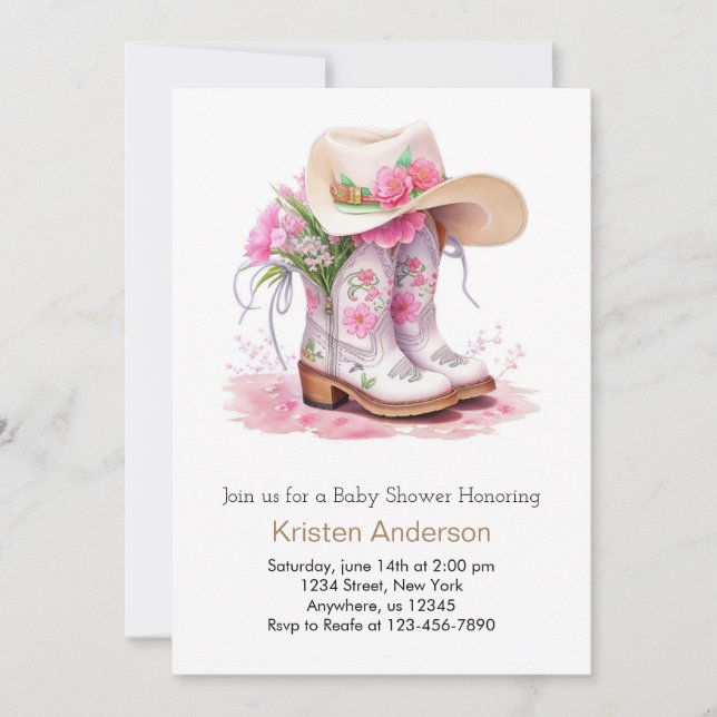 Invitation Baby shower Western Watercolor Delight Cowgirl (Devant)