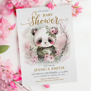 Invitation Baby shower Whimsical Baby Panda & Cherry Blossom