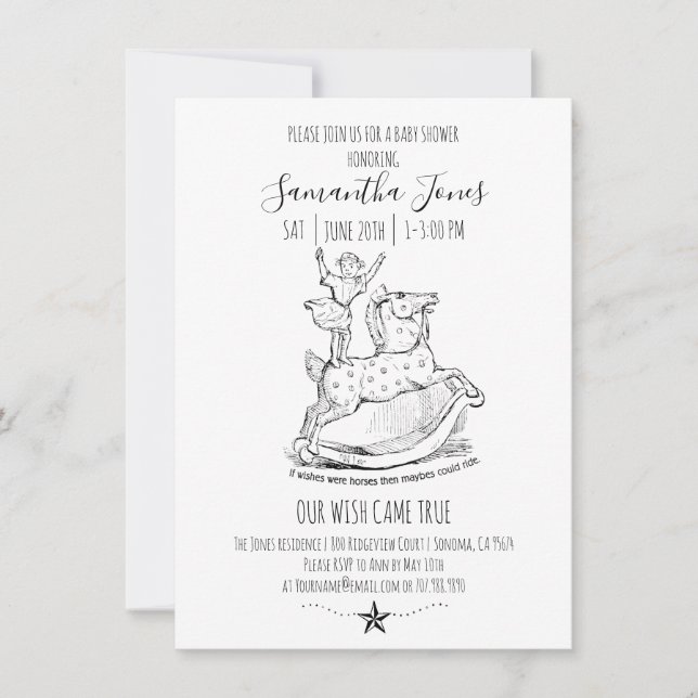 Invitation Baby shower Whimsical Bébé noir sur blanc (Devant)