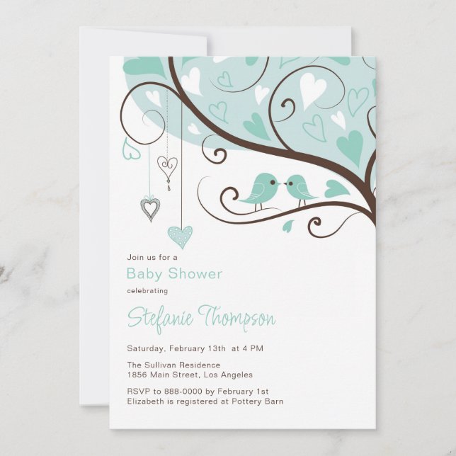 Invitation Baby shower Whimsical Blue Birds (Devant)
