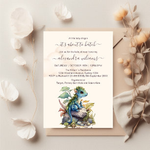 Invitation Baby shower Whimsical Blue Turquoise Dragon