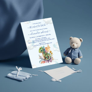 Invitation Baby shower Whimsical Blue Turquoise Dragon