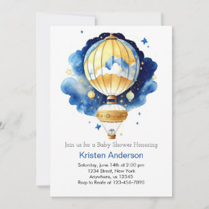 Invitation Baby shower Whimsical Boho Hot Air Balloon Boy