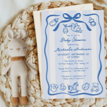 Baby shower Whimsical Boy Doodle Levé Main Bleue