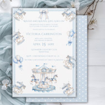 Baby shower Whimsical Carousel Blue Boy