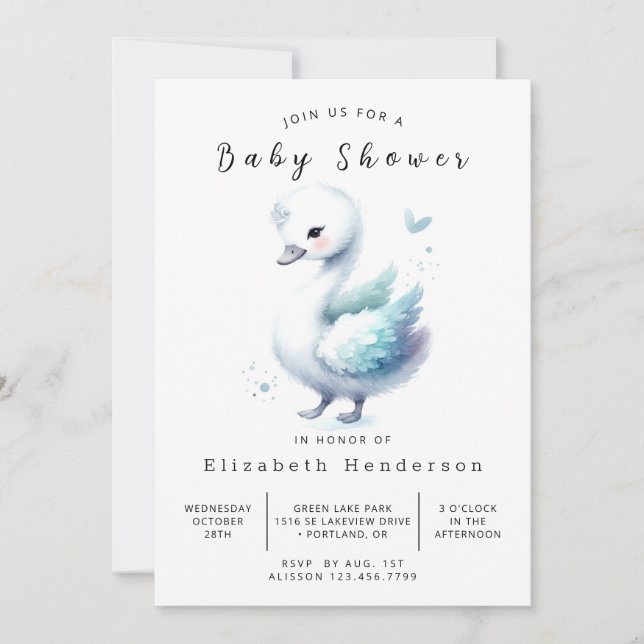 Invitation Baby shower Whimsical Custom Swan (Devant)