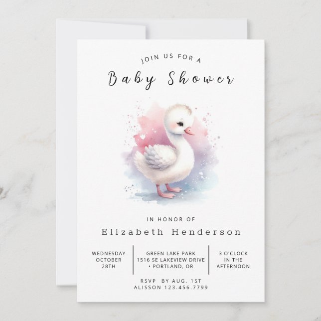 Invitation Baby shower Whimsical Custom Swan (Devant)
