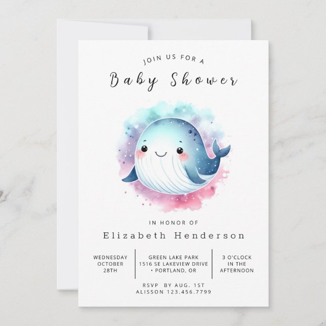 Invitation Baby shower Whimsical Custom Whale (Devant)