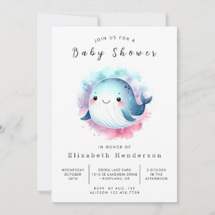 Invitation Baby shower Whimsical Custom Whale