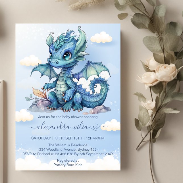 Invitation Baby shower Whimsical Cute Baby Dragon (Créateur téléchargé)