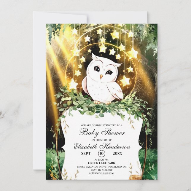 Invitation Baby shower Whimsical Cute Owl (Devant)