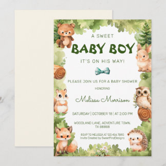 Invitation Baby shower Whimsical d'animaux de bois