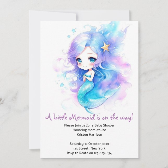 Invitation Baby shower Whimsical de sirène sous-marine (Devant)