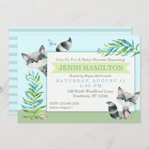 Invitation Baby shower Whimsical de Woodland Raccoon
