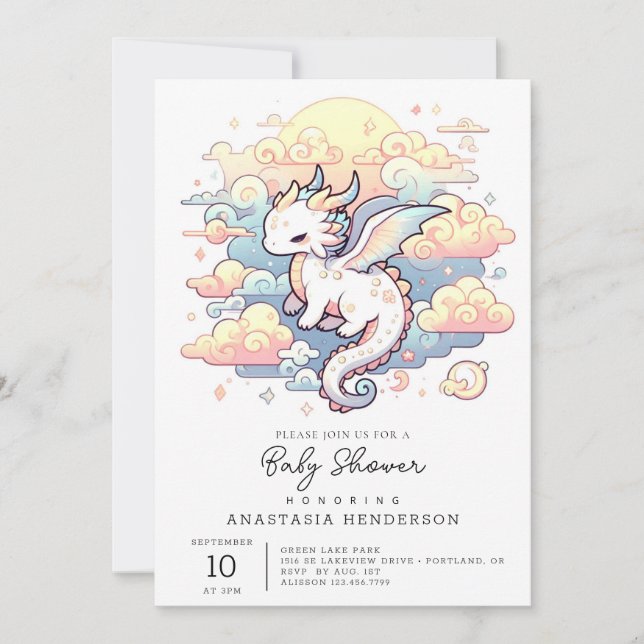 Invitation Baby shower Whimsical Dragon (Devant)
