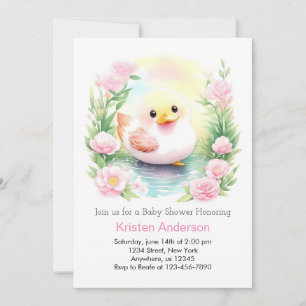 Invitation Baby shower Whimsical Duckling Watercolor Girl