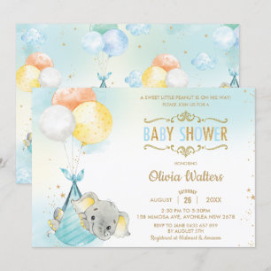 Invitation Baby shower Whimsical Elephant Ballons Garçon