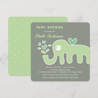 Invitation Baby shower Whimsical Eléphant Cartoon Vert