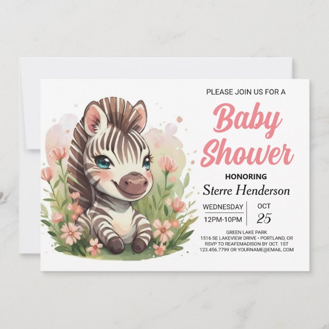 Invitation Baby shower Whimsical Enchanted Safari Zebra (Devant)