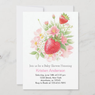 Invitation Baby shower Whimsical Fille Fraise