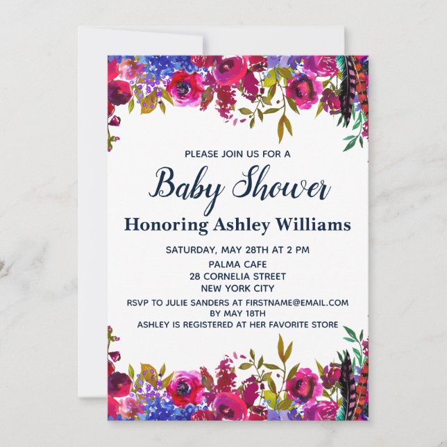 Invitation Baby shower Whimsical Fleur sauvage Botanique Blan (Devant)